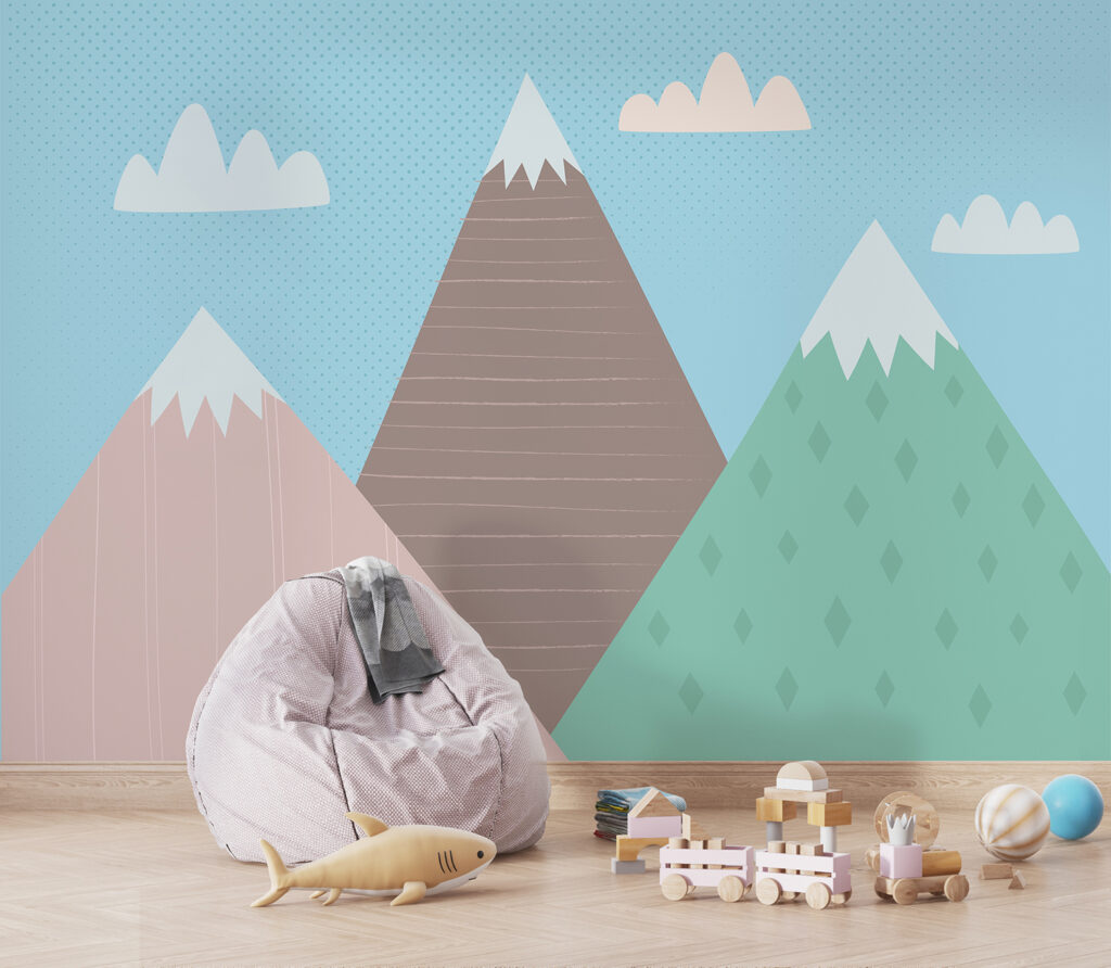 Colorful Mountain Kids Room Wallpaper