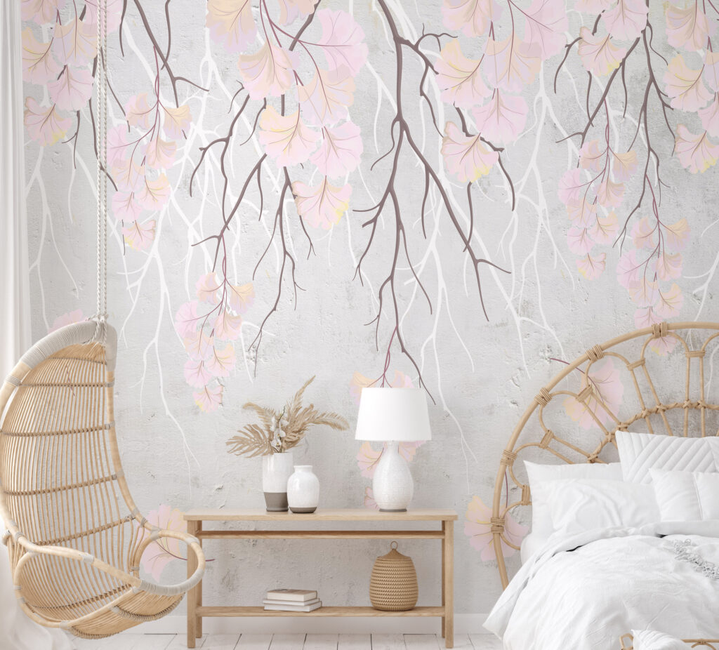Bedroom Hanging Pink Color Flower Wallpaper