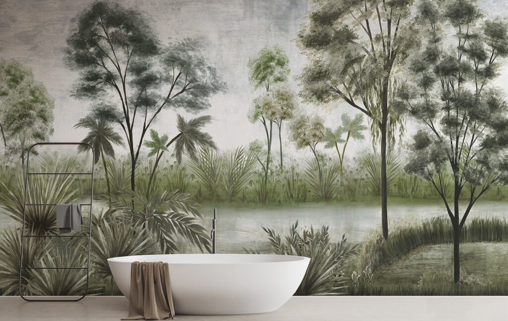 Tropical Oasis Green Color Wallpaper Murals