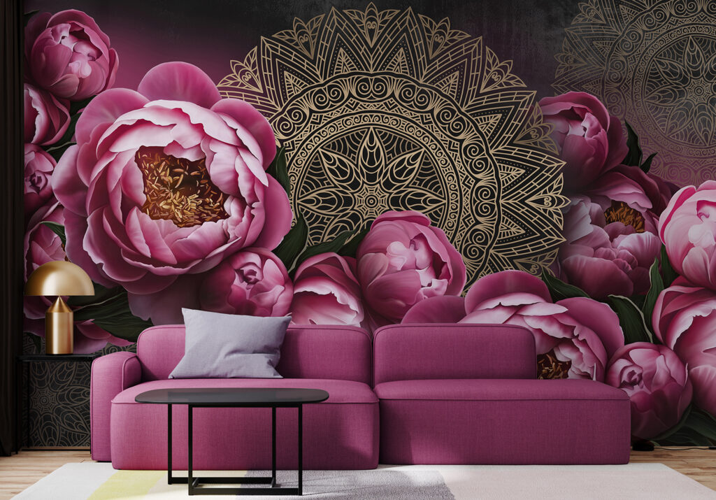 Mandala Design Flower Peonies Wallpaper For Walls