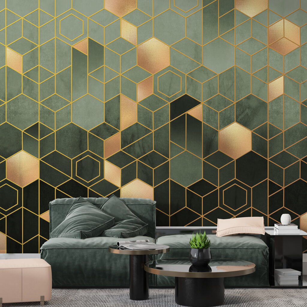 Hexagonal Ombre Gold Wall Mural