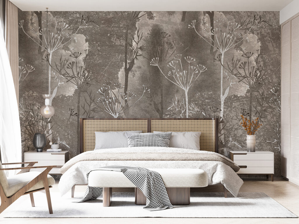 Sepia Gray Colored Forest Trees Wallpaper Murals