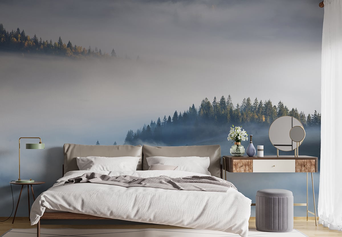 Creating a Dreamy Bedroom Atmosphere with Foggy Forest Mountain Wallpaper Mural