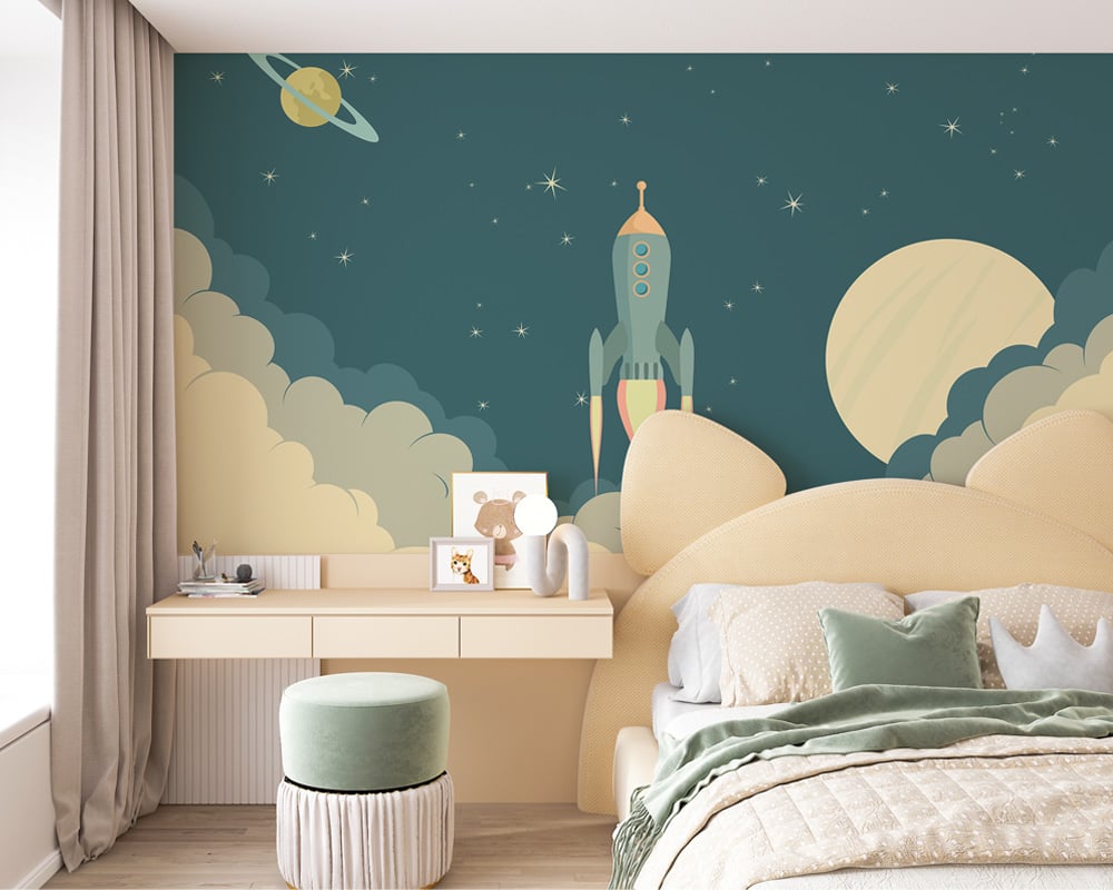 Launch Rocket Cartoon Wallpaper Mural