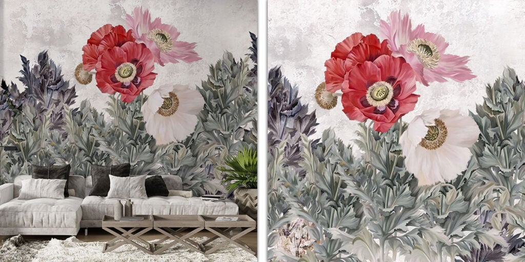 Watercolour Poppies Flower Beige Background Wallpaper For Walls
